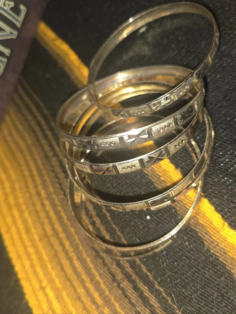 Gold-Tone Etched Stackable Bangle Bracelets